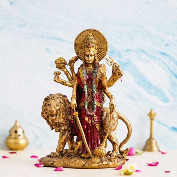 Maa Durga Sherawali MATA Metal with Crystal Diamond Studded God Idol Showpiece for Pooja